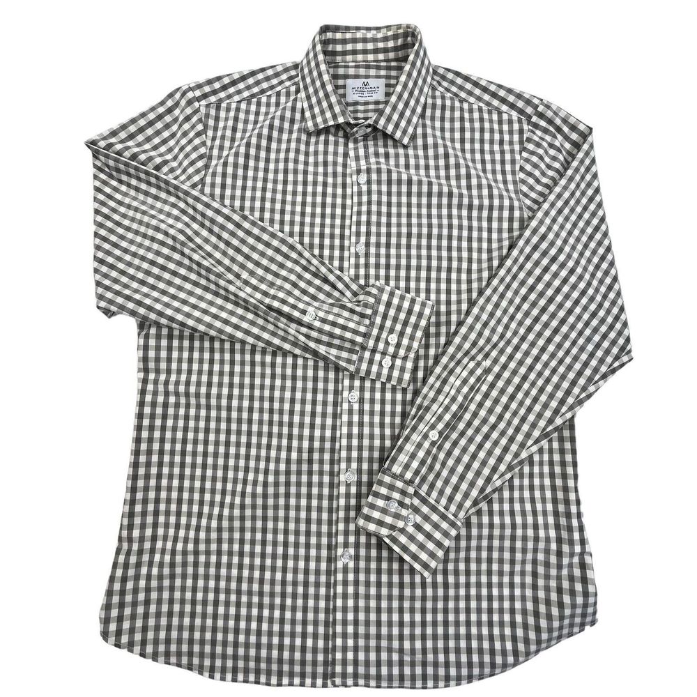Mizzen + Main Shirt Men XL Gray Check Long Sleeve Collared Stretch Trim Fit - Picture 6 of 12